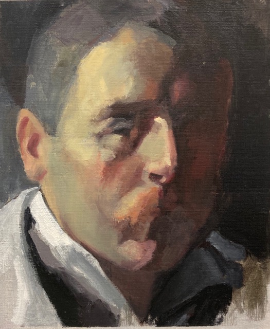 Peinture, copie d'un détail d'un autoportrait de l'artiste Anders Zorn.